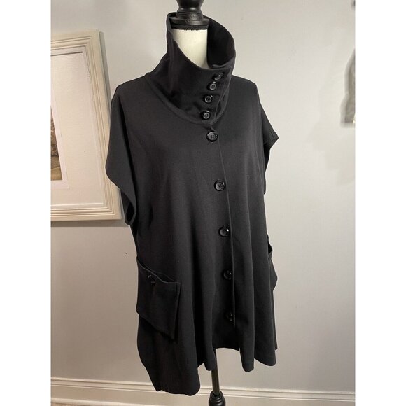 Comfy USA Black Stretch Poplin Funky Flated Button Shirt Tunic Size L - Picture 4 of 16